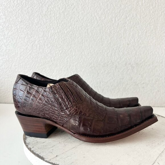 Rod Patrick Womens Brown Loafers 6C Caiman Leather Western Boots Slip On Shoes - Picture 2 of 11